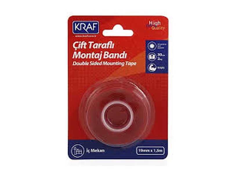 Kraf 2530G Çift Taraflı Montaj Bandı 19Mmx1,5M  