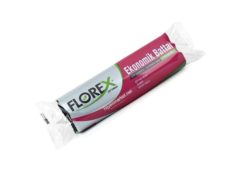Florex  522 Ekonomik Çöp Poşeti Battal Boy 72 x 95 10 Adet  x  20 Rulo Siyah