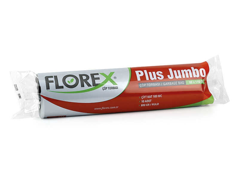 Florex  517 Plus Çöp Poşeti Jumbo Boy 80  x  110 cm 10 Adet - Siyah