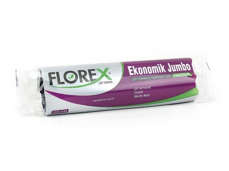 Florex  513 Ekonomik Çöp Poşeti Jumbo Boy 80  x  110 cm 10 Adet  x  20 Rulo - Siyah