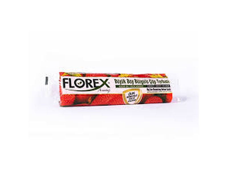 Florex  502 Çilek Kokulu Büzgülü Büyük Boy Çöp Poşeti  65  x  70 cm 10 Adet  x  25 Rulo Kırmızı